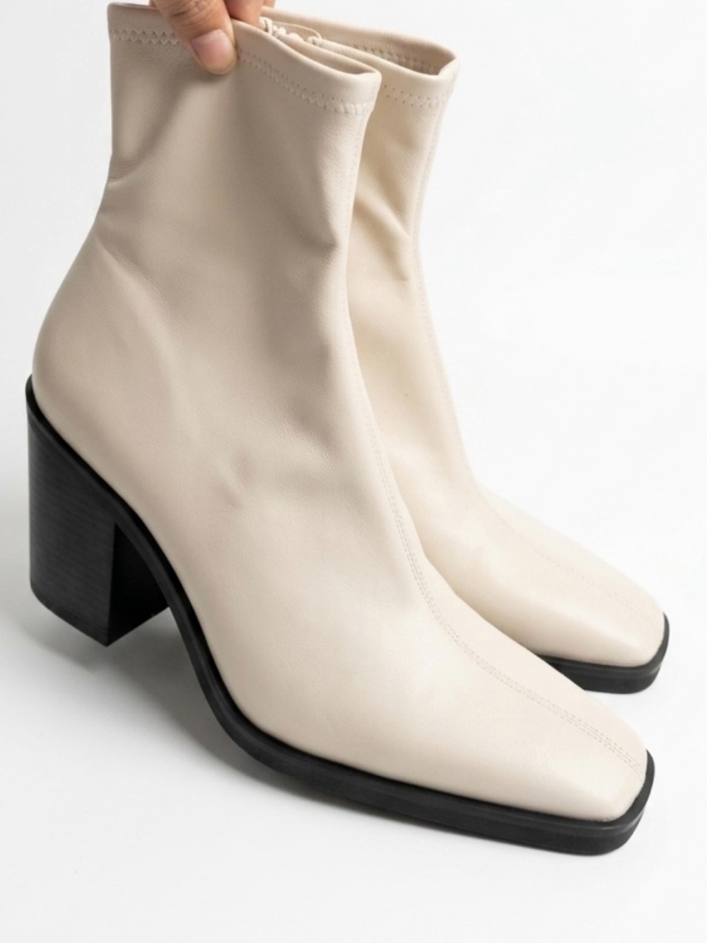 Steve Madden Cream Square-Toe Block Heel Ankle Boots